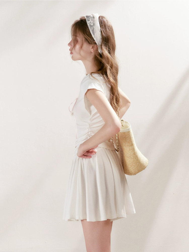 Lace-Trim Tie-Front T-Shirt &amp; Skort Set