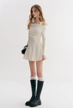 Beige Lace Off Shoulder Dress