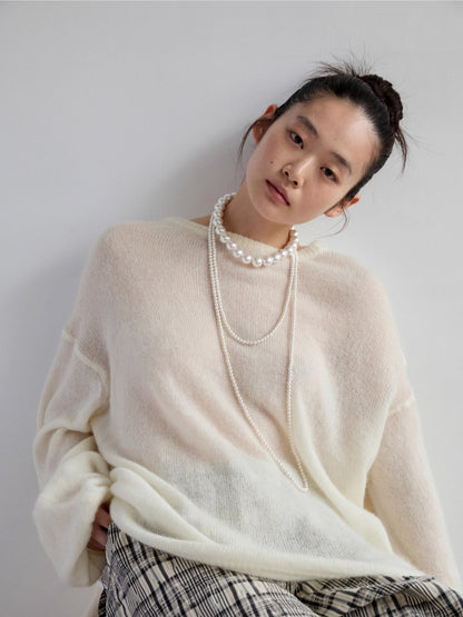 Oversized Mohair Shirt-Panel Knit Sweater
