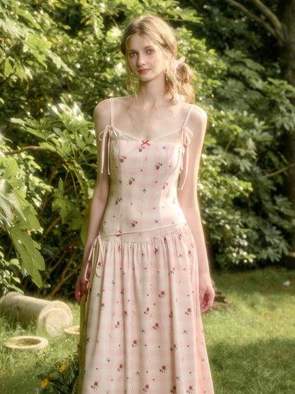 Pink Check Hand-Painted Print Dress