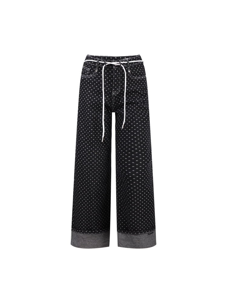 Star Pattern Wide-Leg Denim Pants