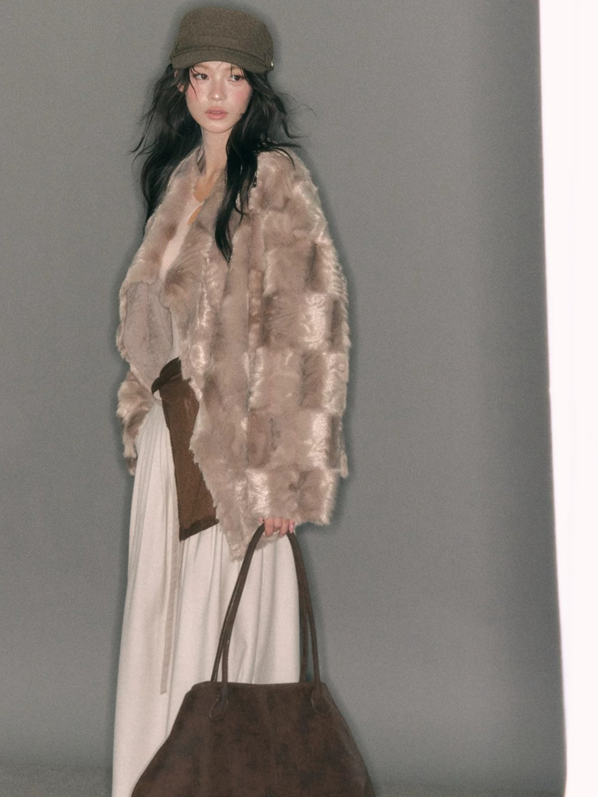Asymmetric Collar Faux Fur Coat