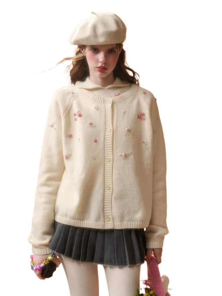 Hand-Embroidered Floral Cardigan