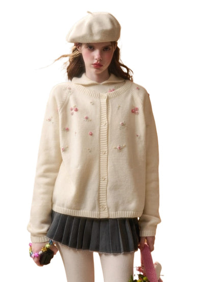 Hand-Embroidered Floral Cardigan
