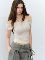 Acetate Wool Off-Shoulder T-shirt