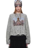 Cat Print Lace Balloon Sweatshirt