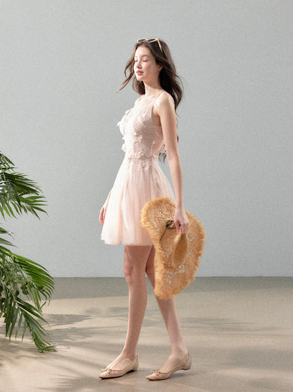 Floral Lace Tulle Slip Dress