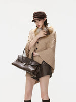 Detachable Fur Collar Cable Knit Cape