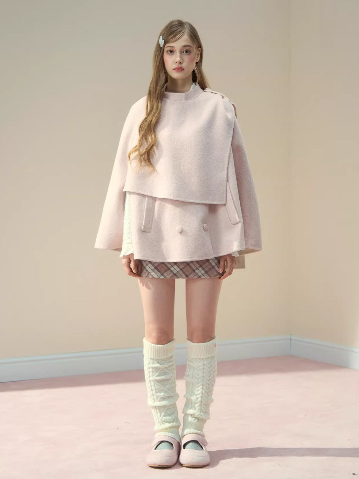 Pink Wool Cape Coat