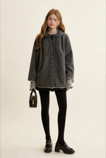 Gray Bow Hooded Cape Coat