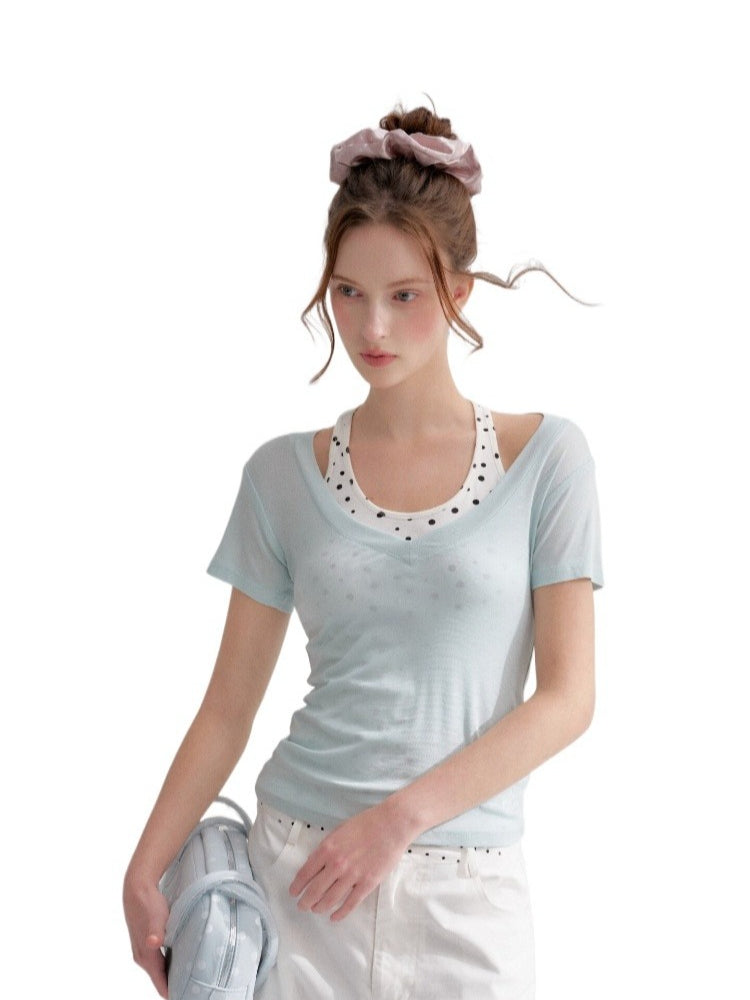 Blue V-Neck Fitted T-shirt