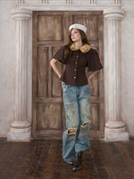 Distressed Low-Rise Wide-Leg Jeans