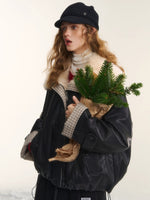 Plaid Faux Fur Collar Down Jacket