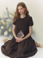 Brown Doll Collar Blouse & Skirt Set