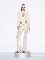 Distressed Low-Rise Flare Jeans