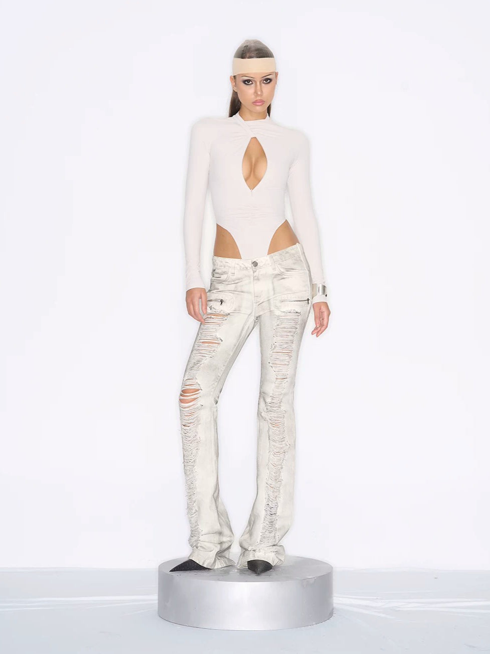 Distressed Low-Rise Flare Jeans