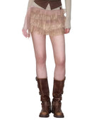 Lace Panel Tiered Skirt