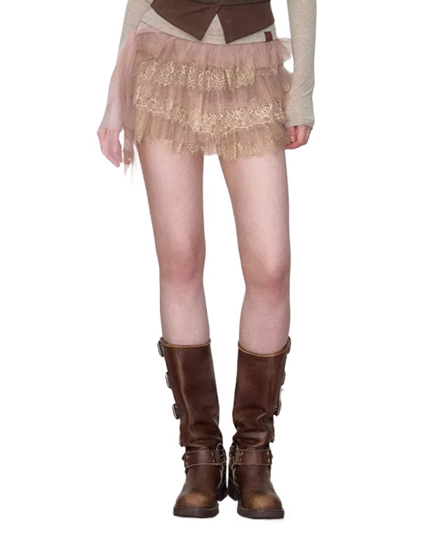 Lace Panel Tiered Skirt