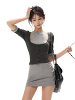 Gray Cutout Knit Dress