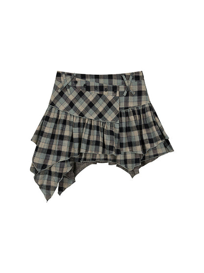 Blue &amp; Black Checkered Mini Skirt