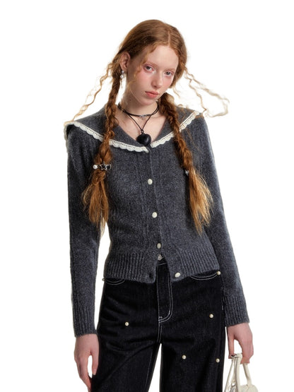 Sailor‑Collar Lace Cardigan
