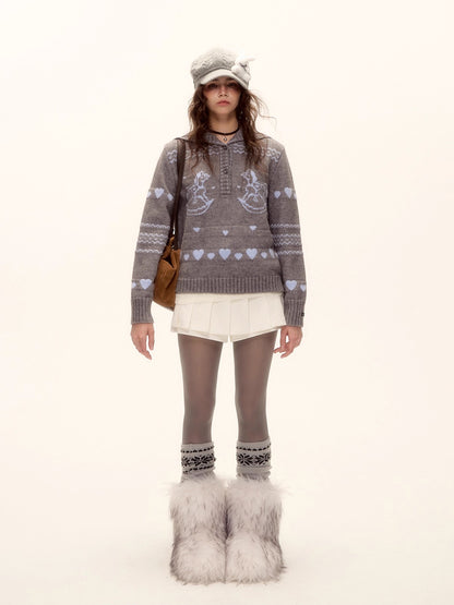 Pony Jacquard Polo Sweater