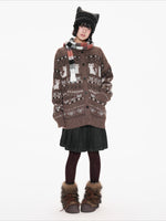Fair Isle Print Knit Cardigan