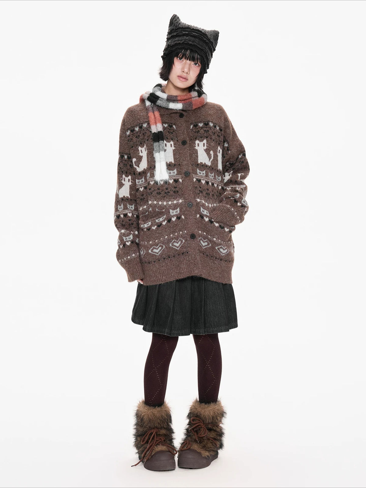Fair Isle Print Knit Cardigan