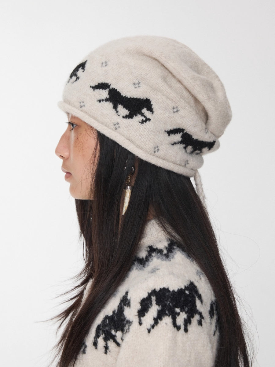 Fair Isle Pony Jacquard Knit Beanie
