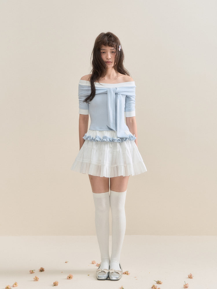 Pure White Lace A-line Tulle Skirt
