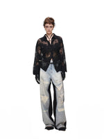 Lace Printed Wide Leg Jeans