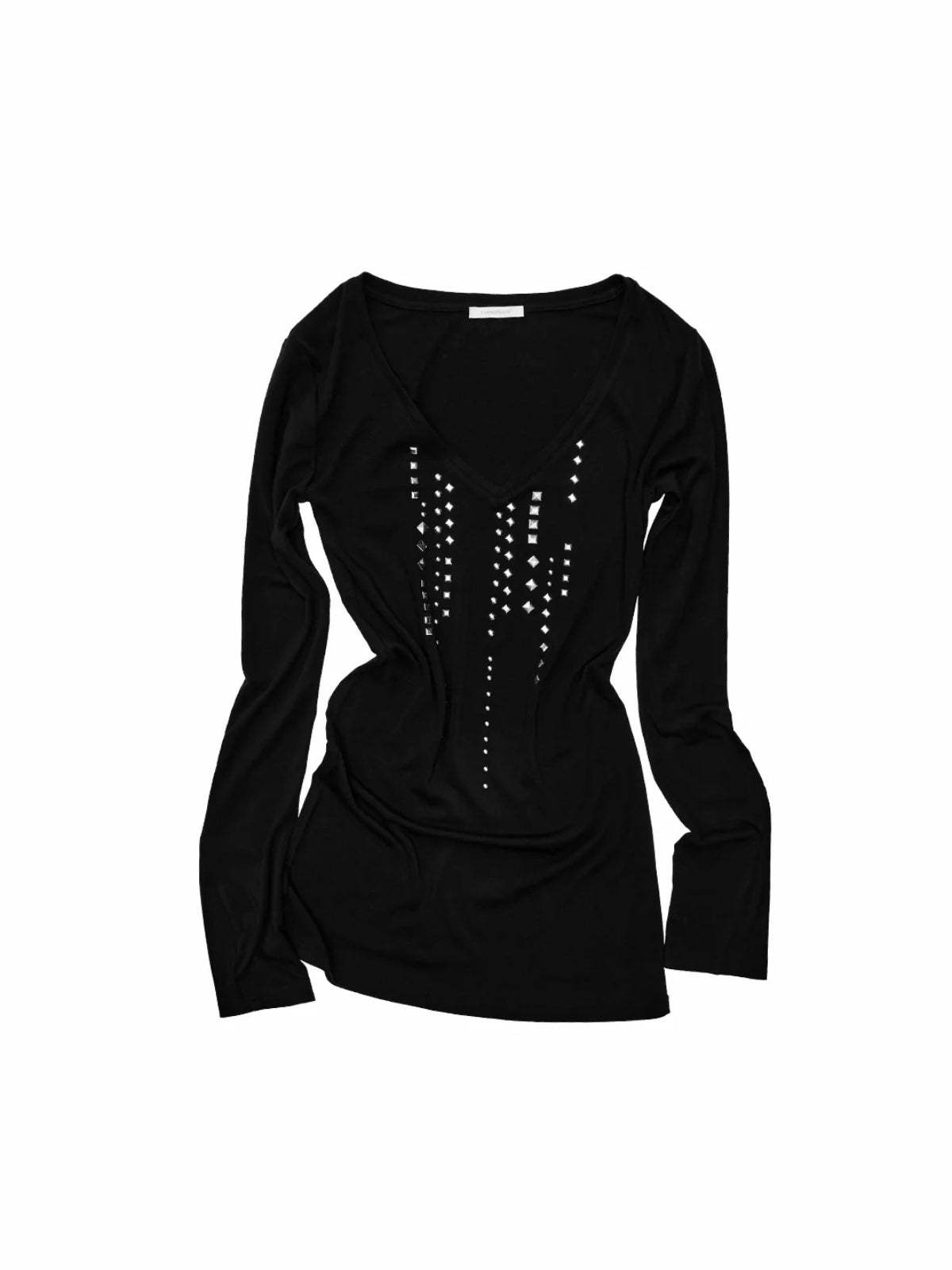 Rhinestone V Neck Knit Top