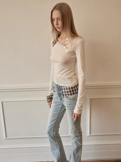 Asymmetric Henley Knit Top