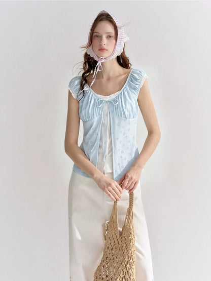 Contrast Panel Floral Eyelet Blouse