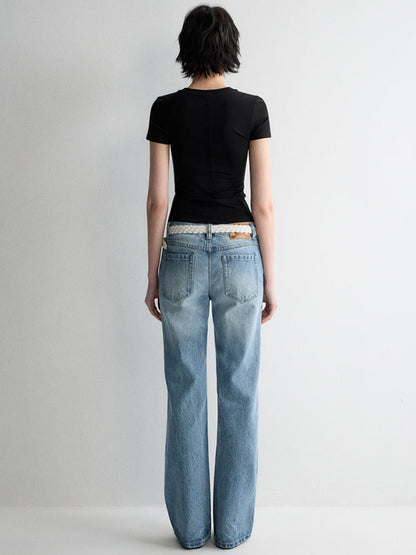 Irregular Pocket Wide-Leg Denim Pants