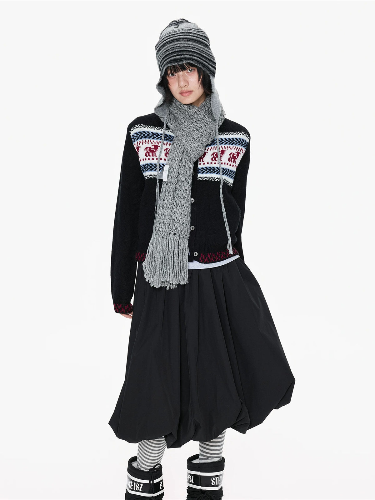 Black Contrast Stand Collar Cardigan