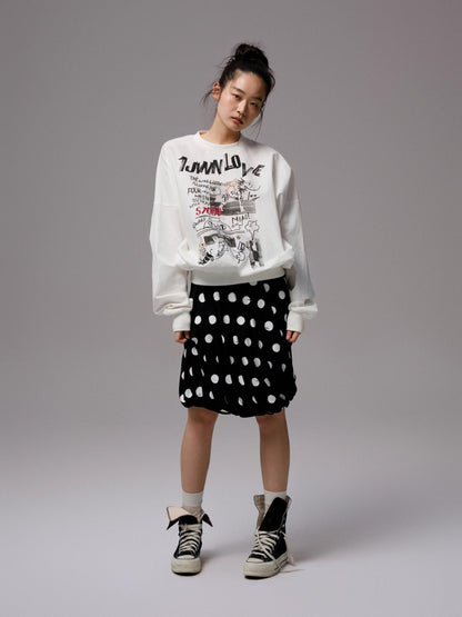 White Graffiti Cat Print Sweatshirt