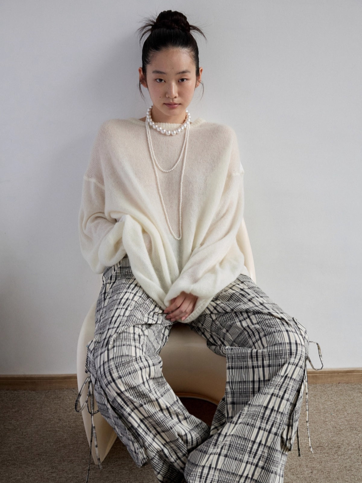 Oversized Mohair Shirt-Panel Knit Sweater