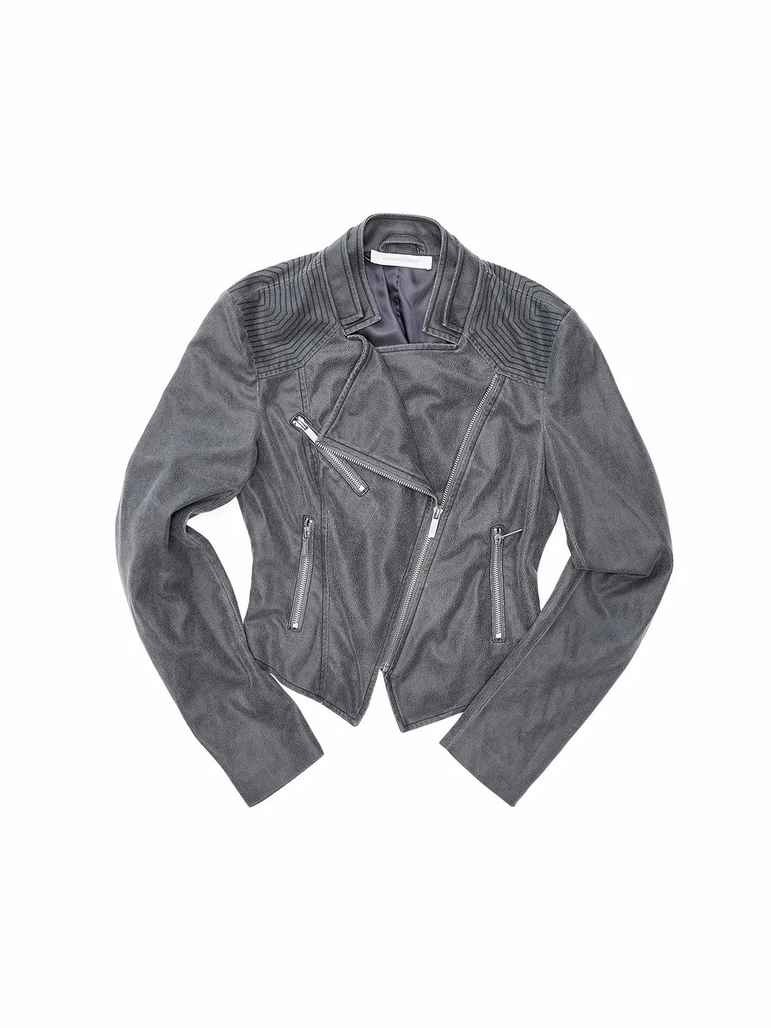 Double-Collar Faux Leather Jacket
