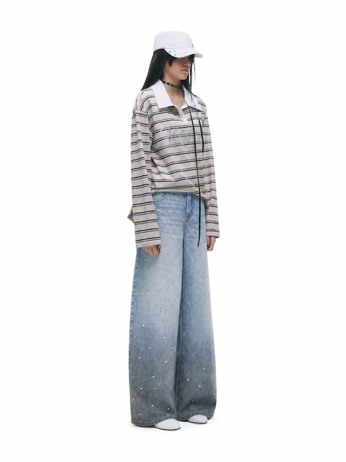 Gradient Whisker Wide Leg Jeans