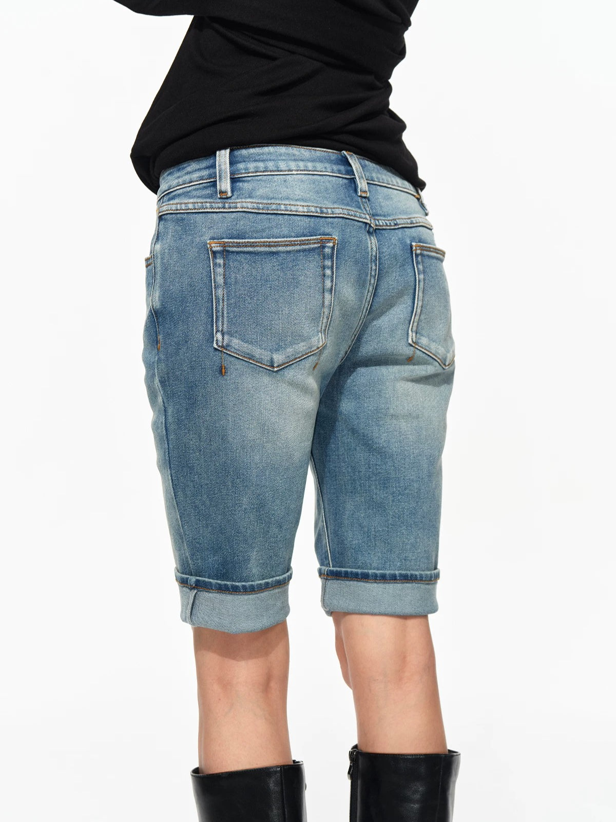 Washed Denim Shorts