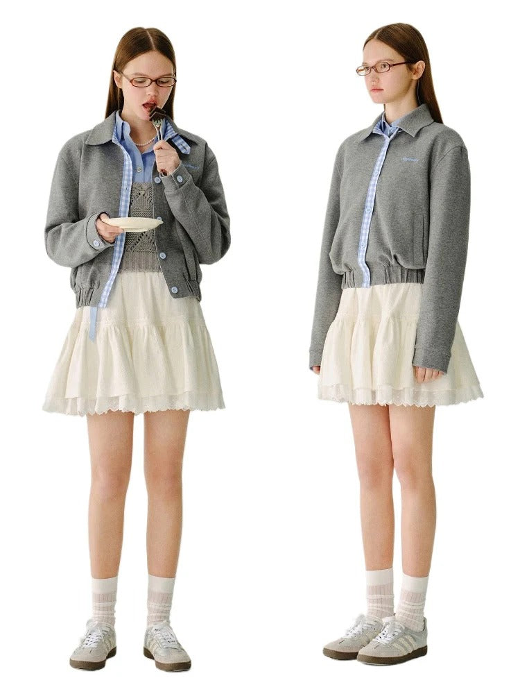 Collared Sweatshirt Patchwork Short Jacket