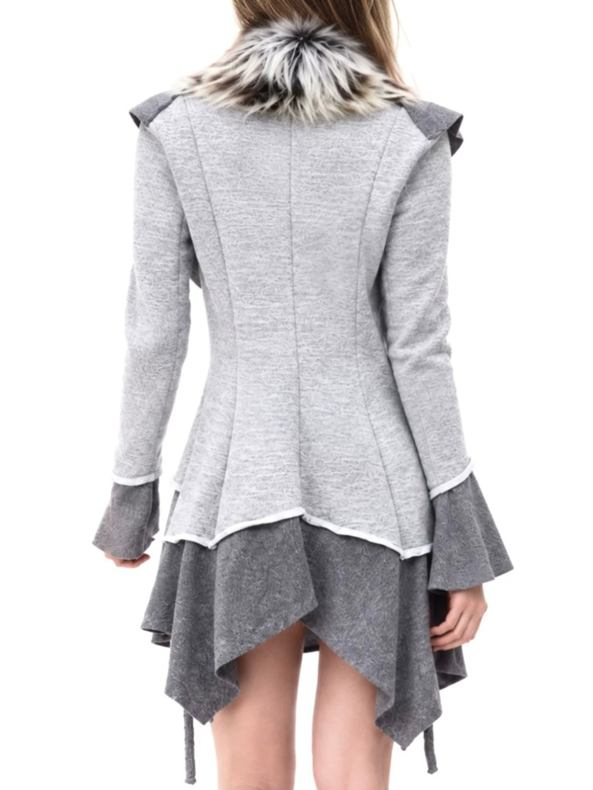 Grey Waisted Gradient‑Collar Cardigan