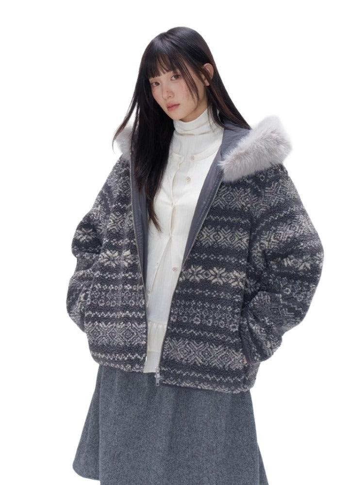 Fair Isle Sherpa Hooded Jacket