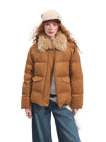 Faux Suede Fur Collar Down Jacket