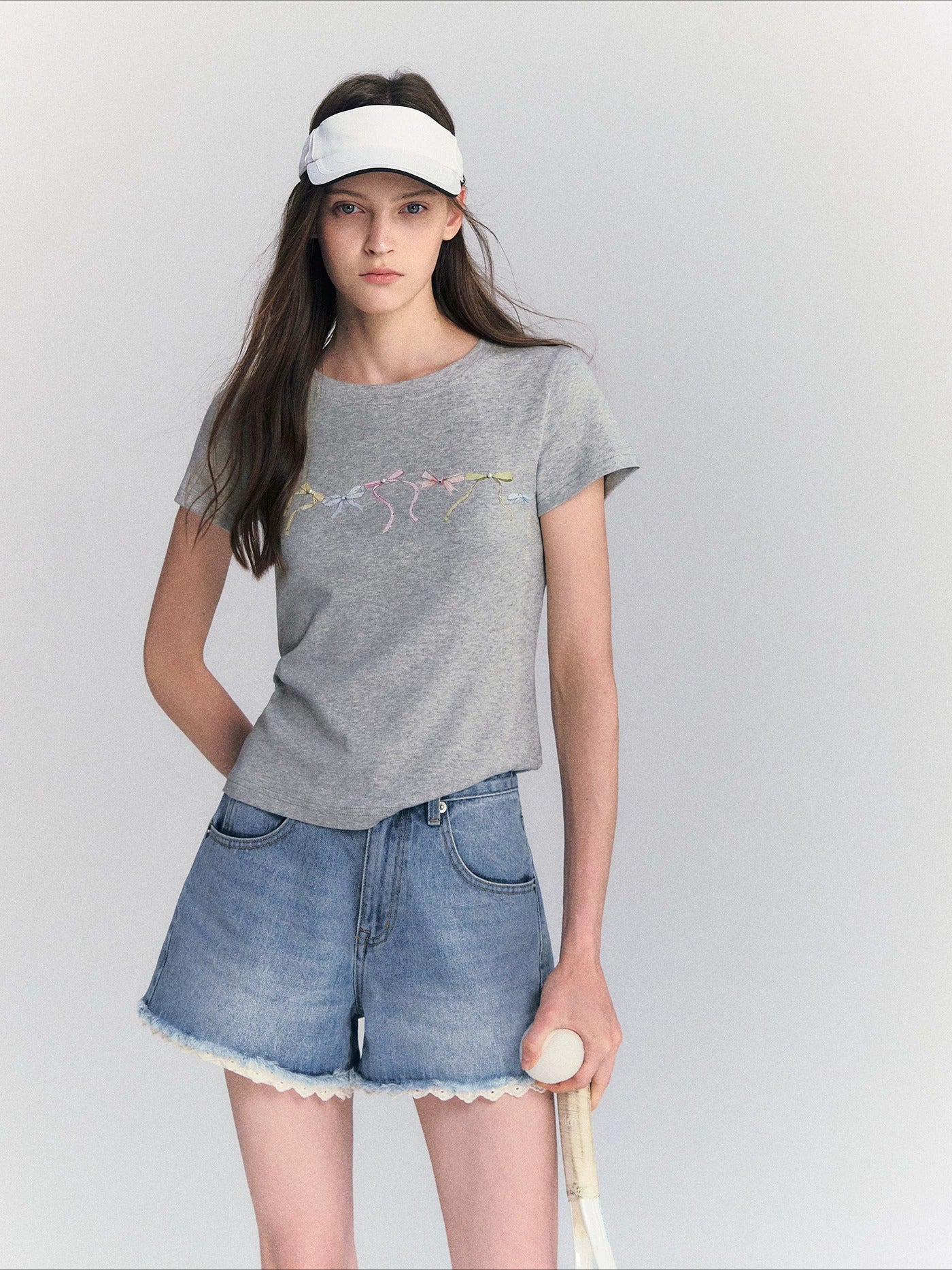 Lace Trim Denim Shorts