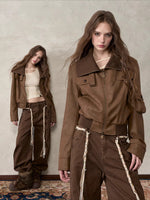 Retro PU Contrast Collar Jacket