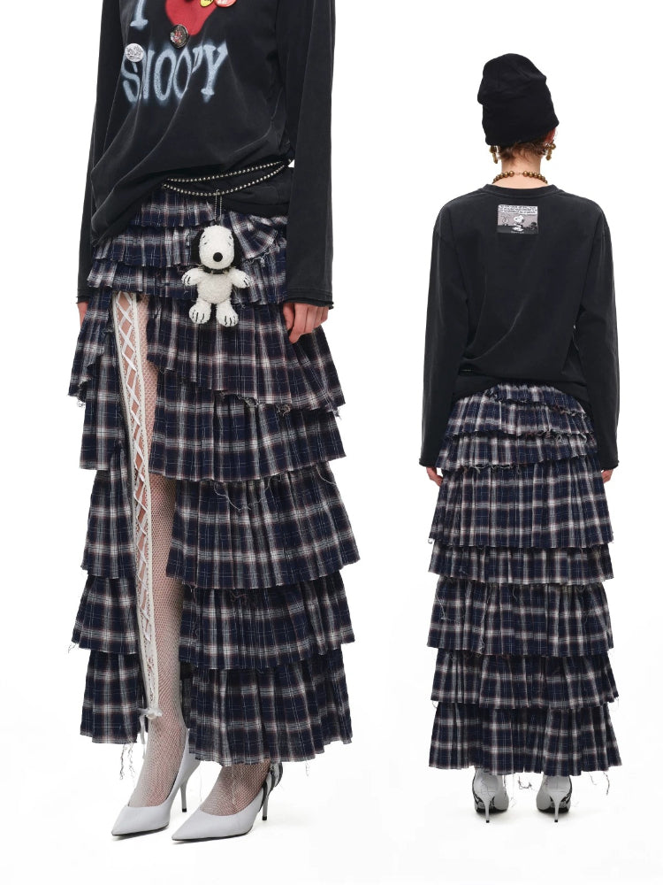 Plaid Deconstructed Maxi Skirt
