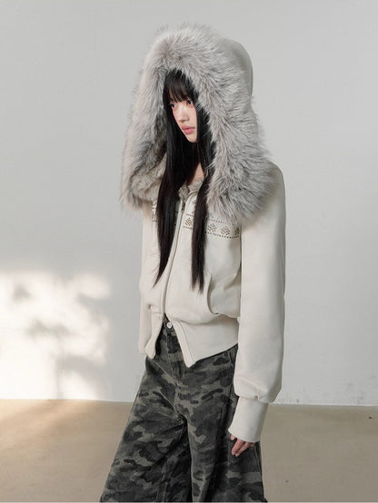 Vintage Rhinestone Graphic Hoodie Jacket