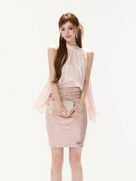 Pink Ruched Satin Mini Skirt